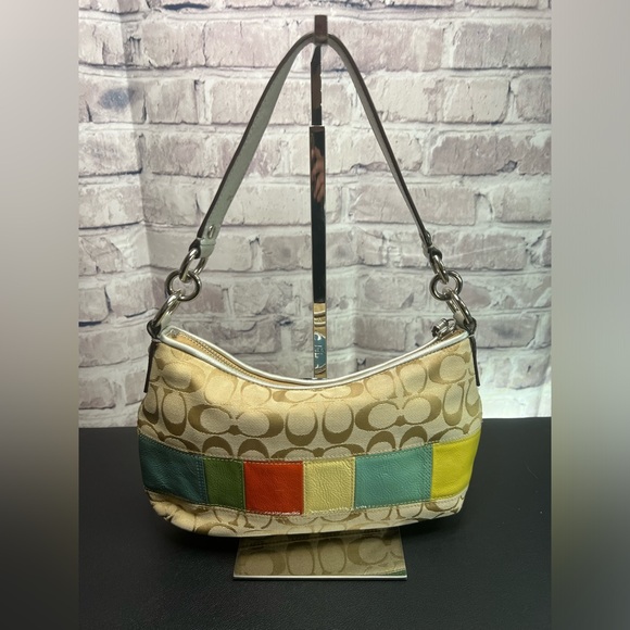 Coach Signature Multicolor Leather Stripe Shoulder Bag F17425 - Picture 4 of 10